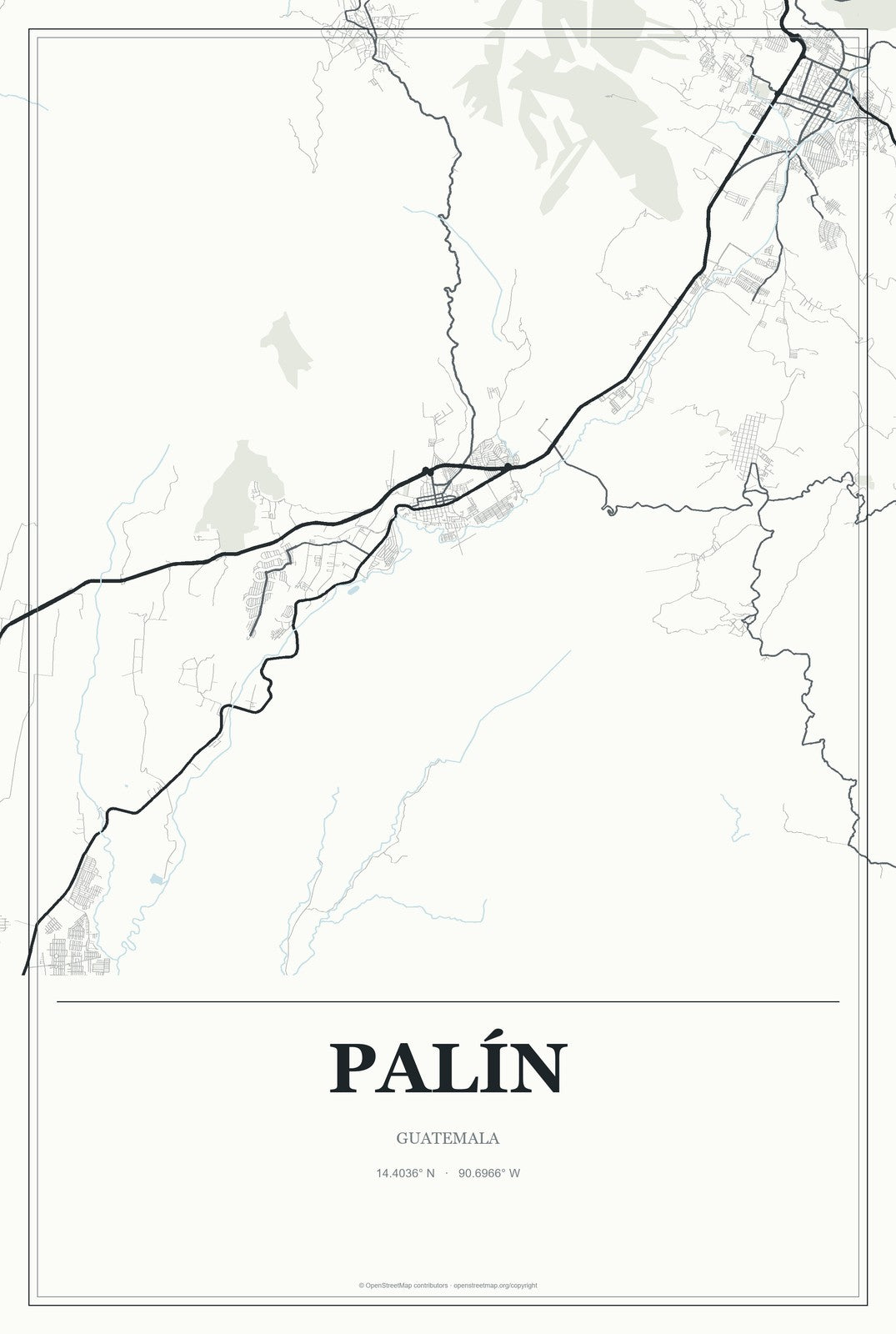 Palín, Guatemala City Map Aluminum Sign in Gallery Air style