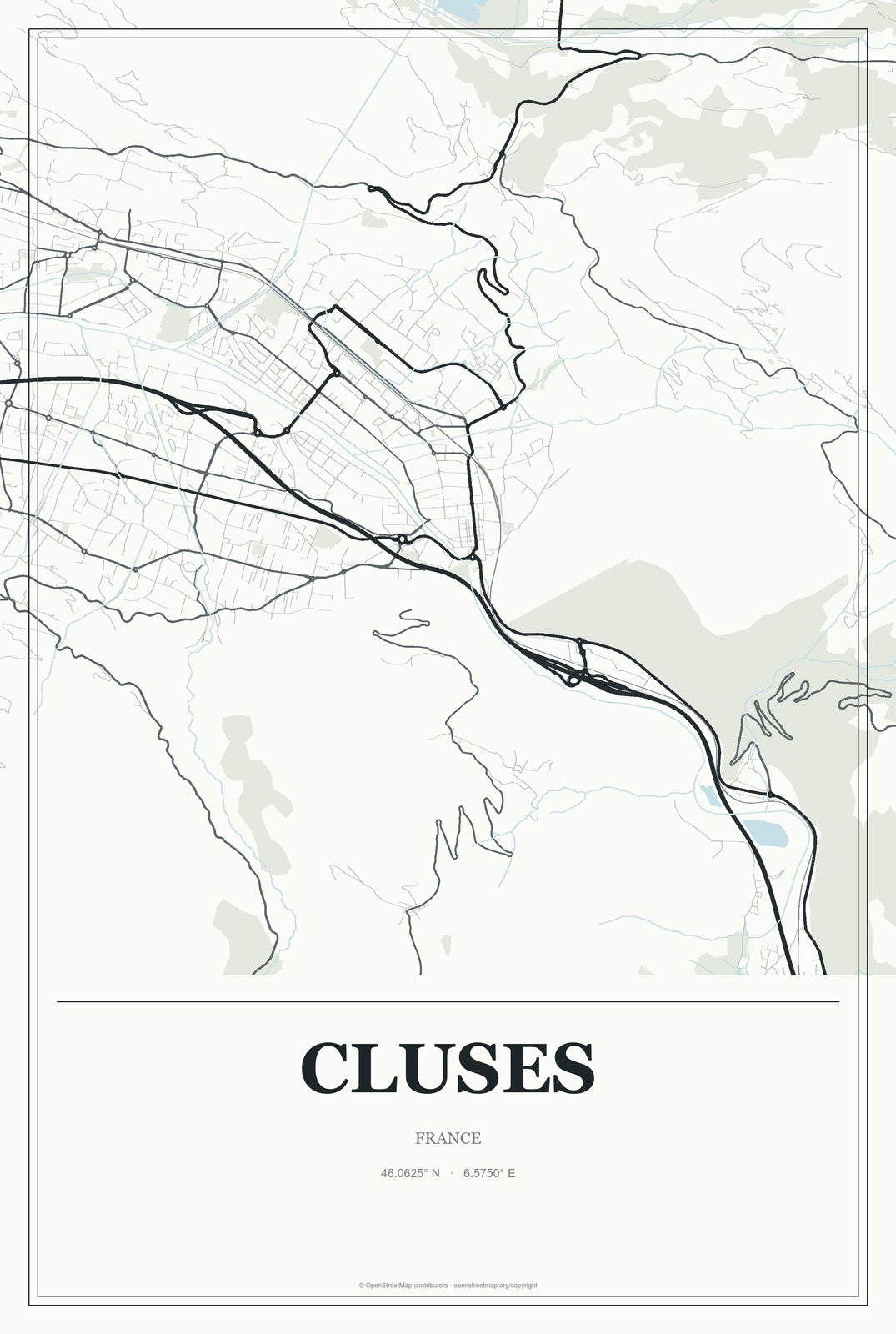 Cluses, France City Map Aluminum Sign in Gallery Air style