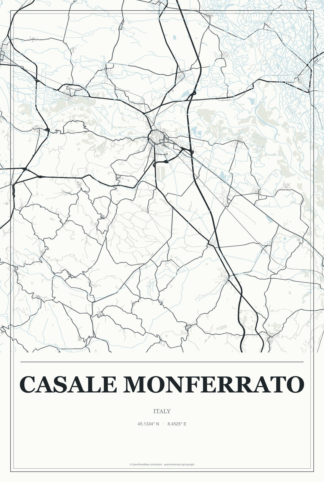 Casale Monferrato, Italy City Map Aluminum Sign in Gallery Air style