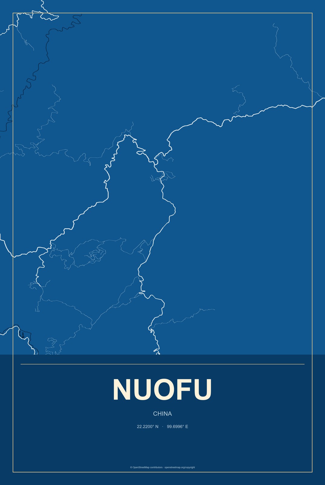 Nuofu, China City Map Aluminum Sign in Harbor Cobalt style