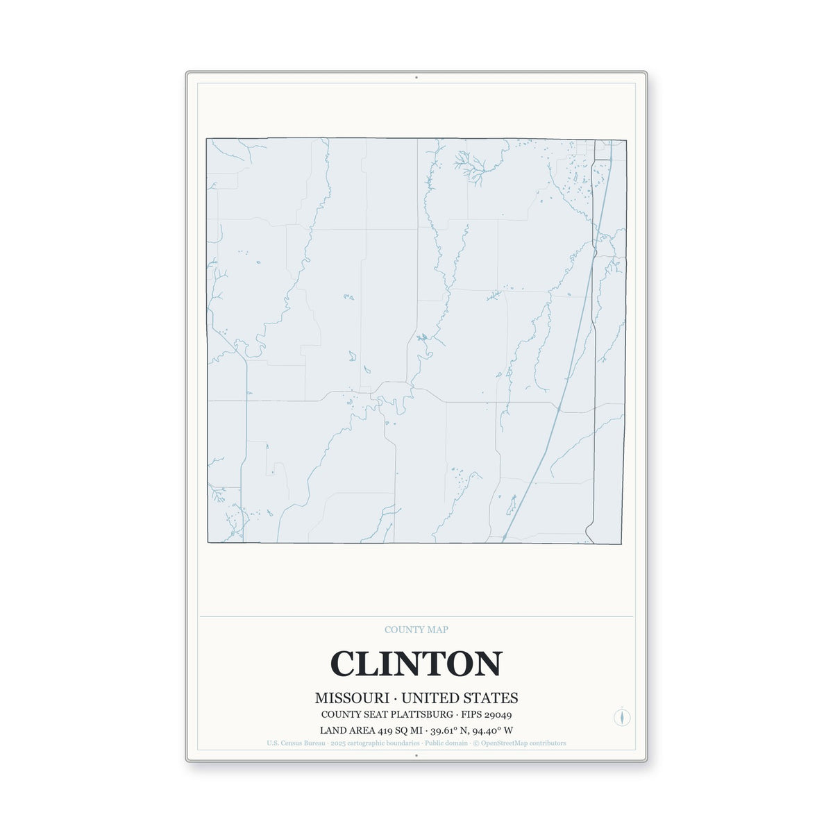 Clinton County, Missouri Map Aluminum Sign in Gallery Air style