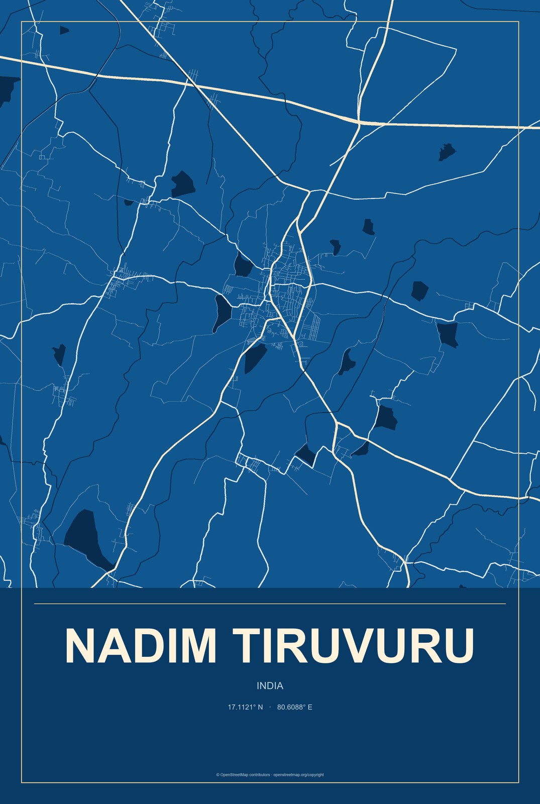 Nadim Tiruvuru, India City Map Aluminum Sign in Harbor Cobalt style