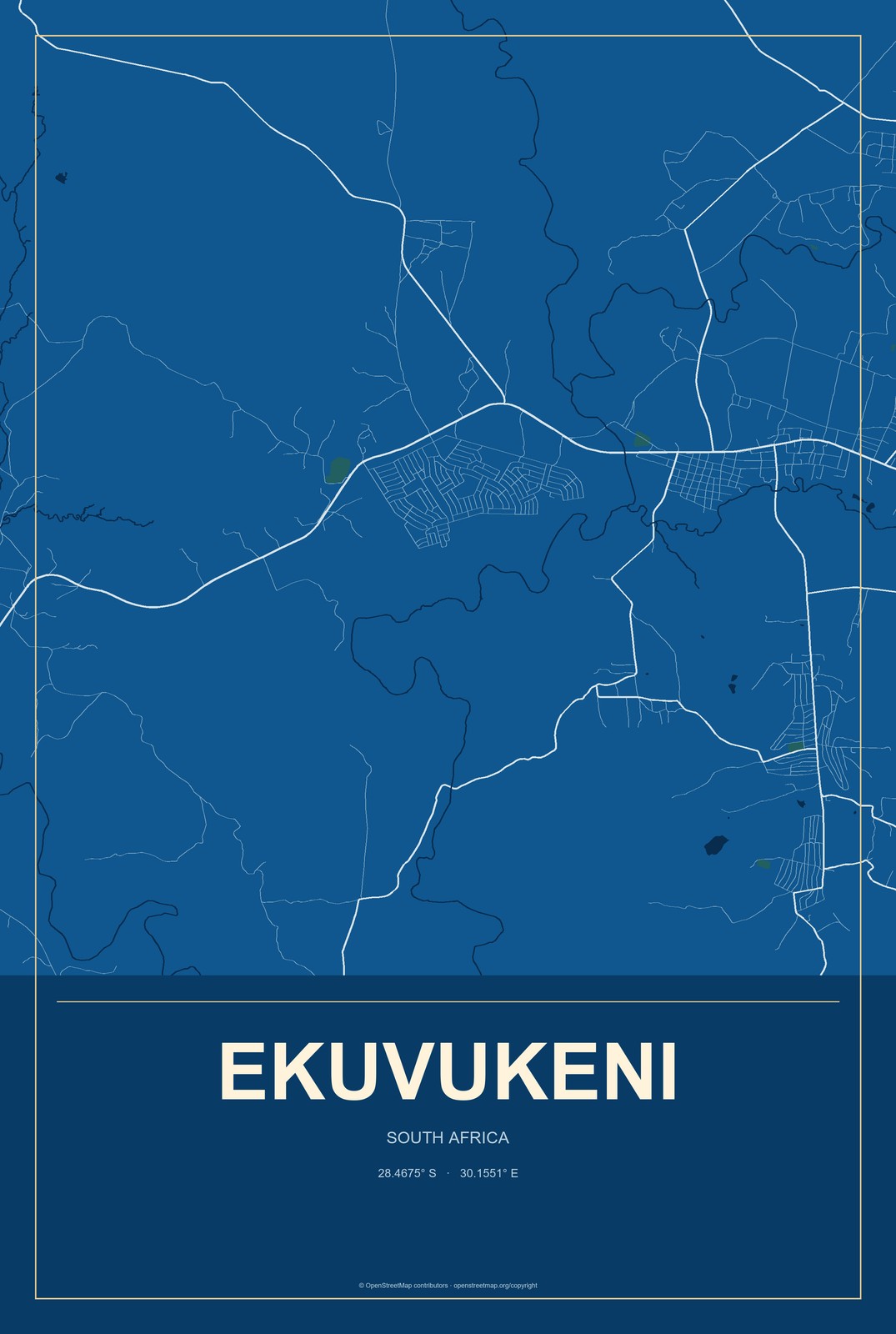 Ekuvukeni, South Africa City Map Aluminum Sign in Harbor Cobalt style