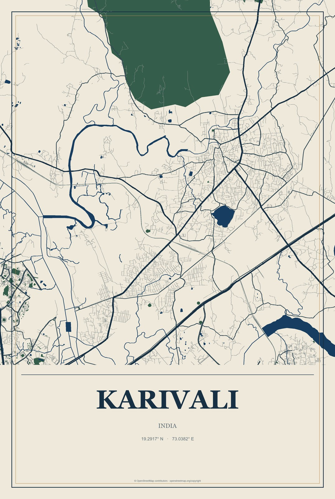 Karivali, India City Map Aluminum Sign in Coastal Cutout style