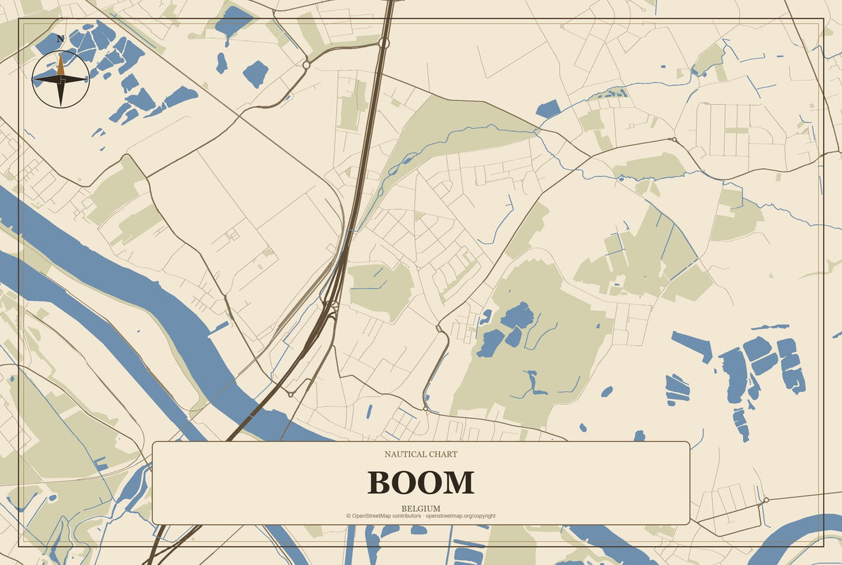 Boom, Belgium City Map Aluminum Sign in Heritage Nautical style
