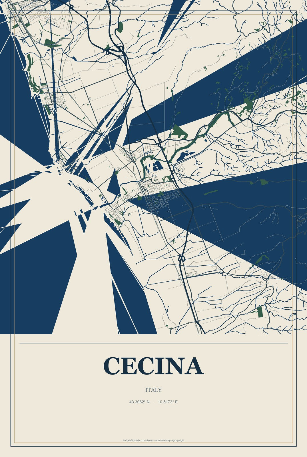 Cecina, Italy City Map Aluminum Sign in Coastal Cutout style