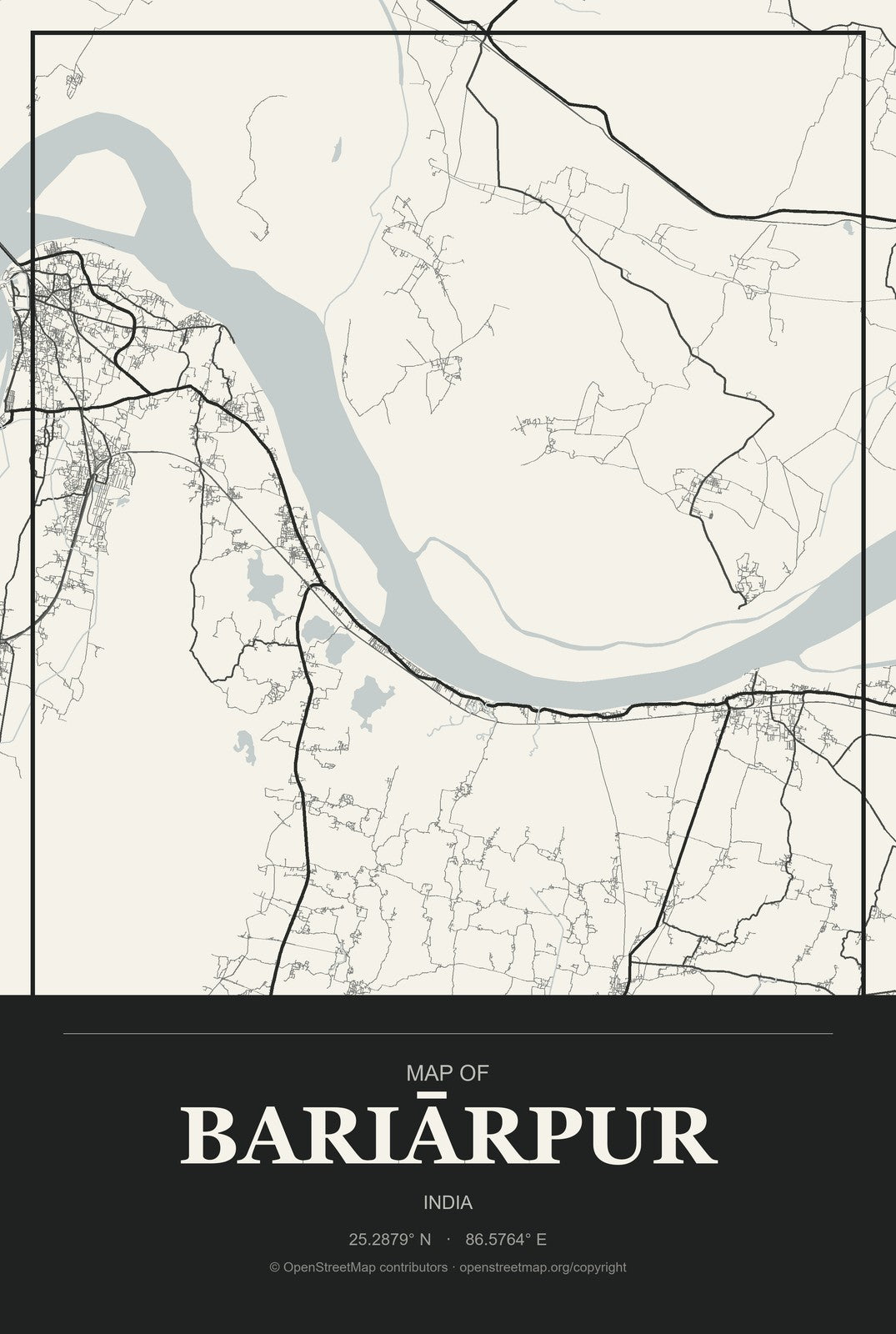 Bariārpur, India City Map Aluminum Sign in Museum Plaque style