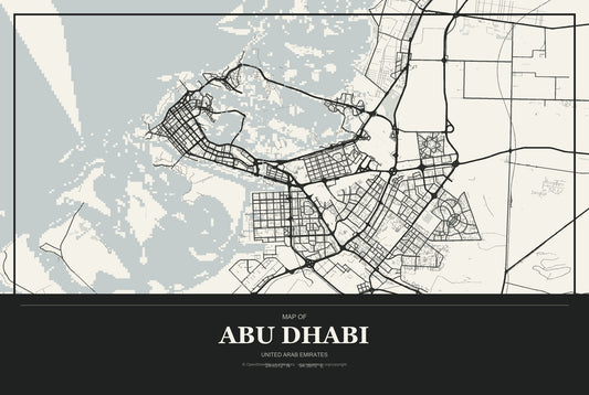 Abu Dhabi, United Arab Emirates City Map Aluminum Sign in Museum Plaque style