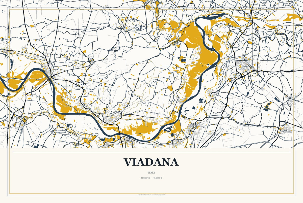 Viadana, Italy City Map Aluminum Sign in Citrine Modern style