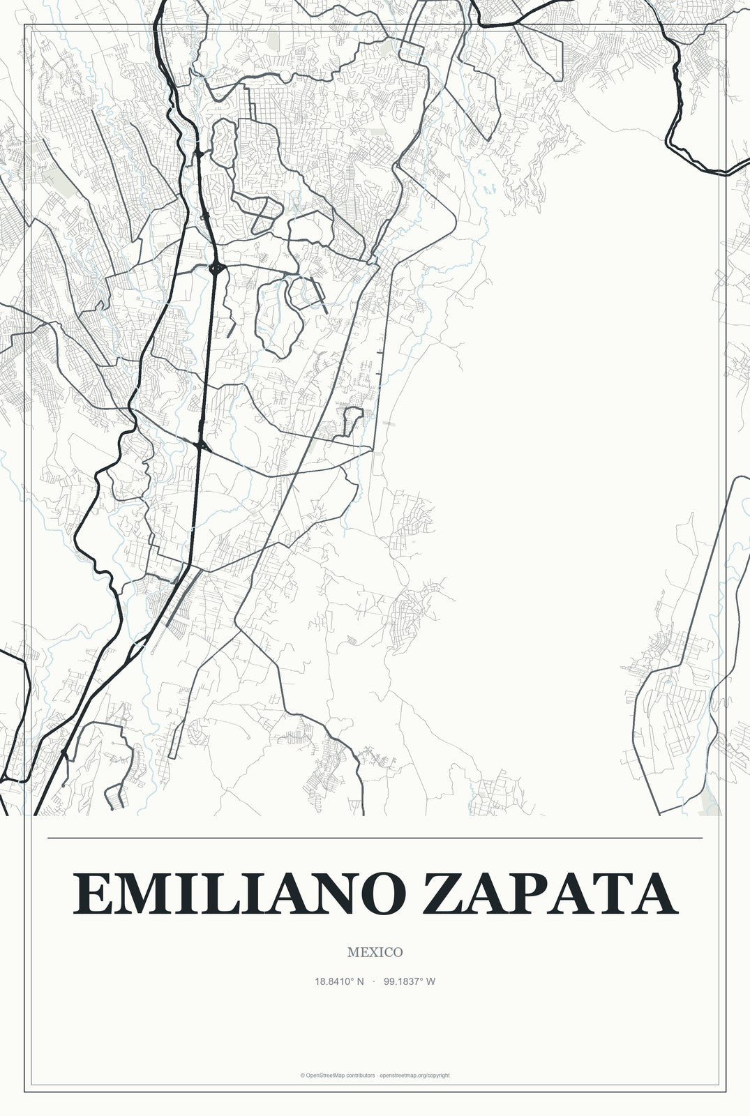 Emiliano Zapata, Morelos, Mexico City Map Aluminum Sign in Gallery Air style
