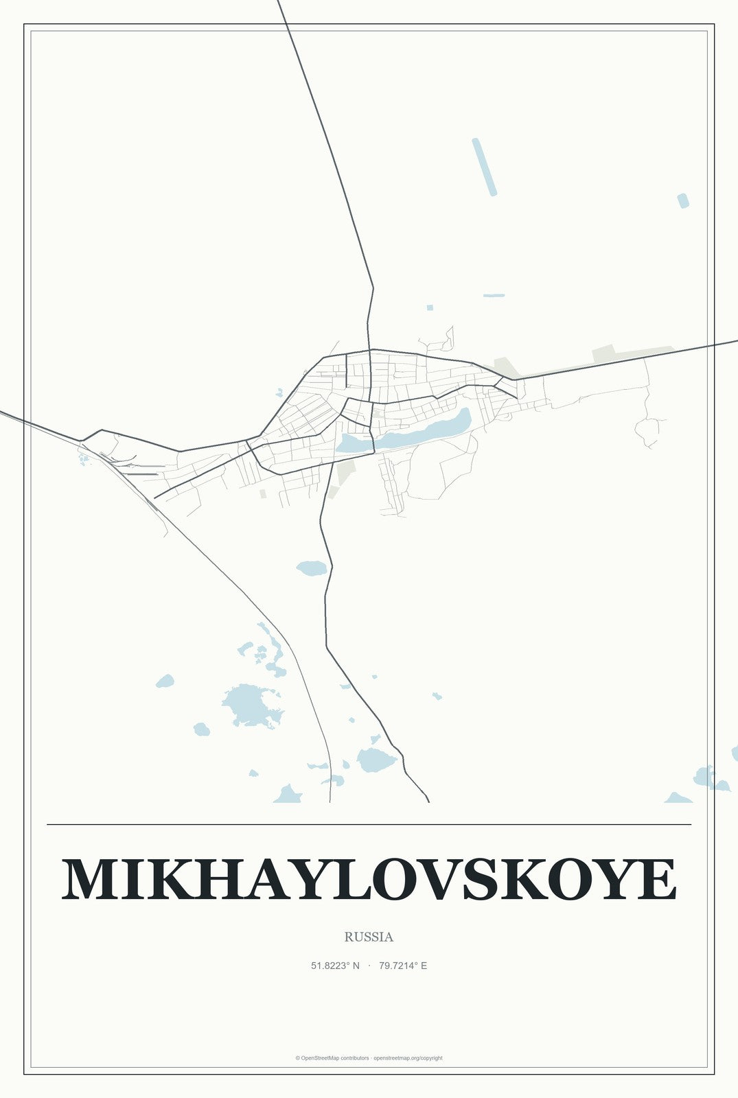 Mikhaylovskoye, Altai Krai, Russia City Map Aluminum Sign in Gallery Air style