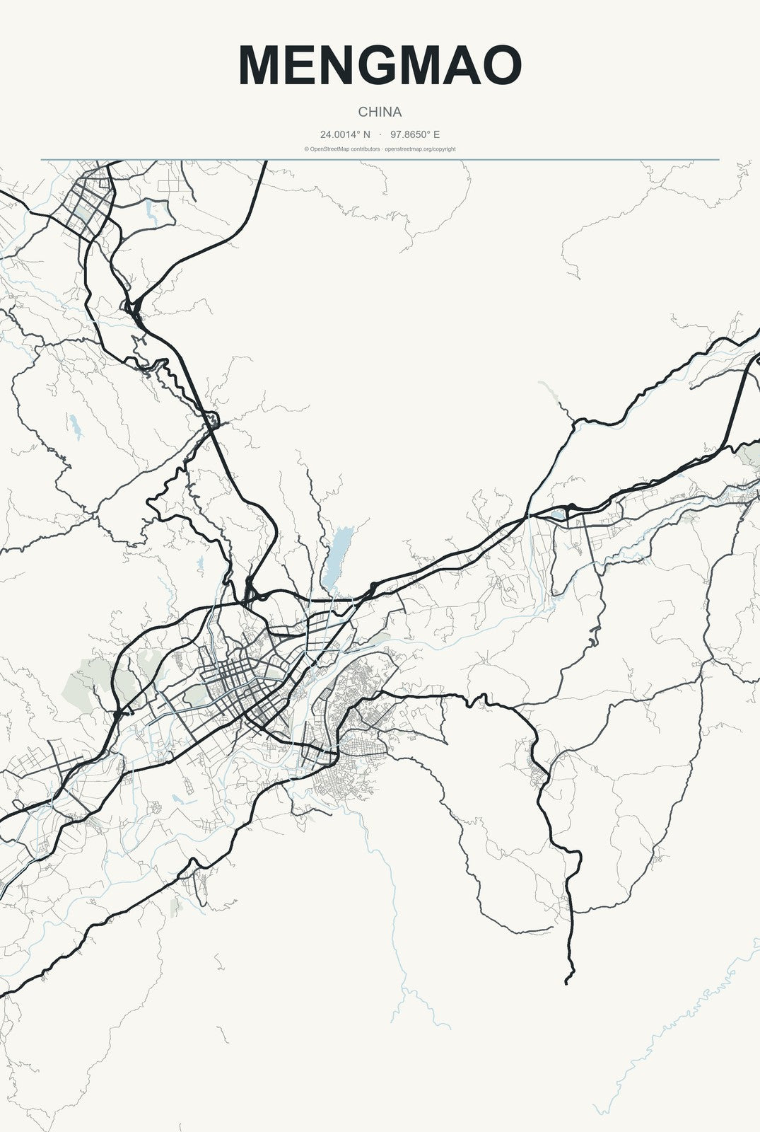 Mengmao, China City Map Aluminum Sign in Headline Atlas style