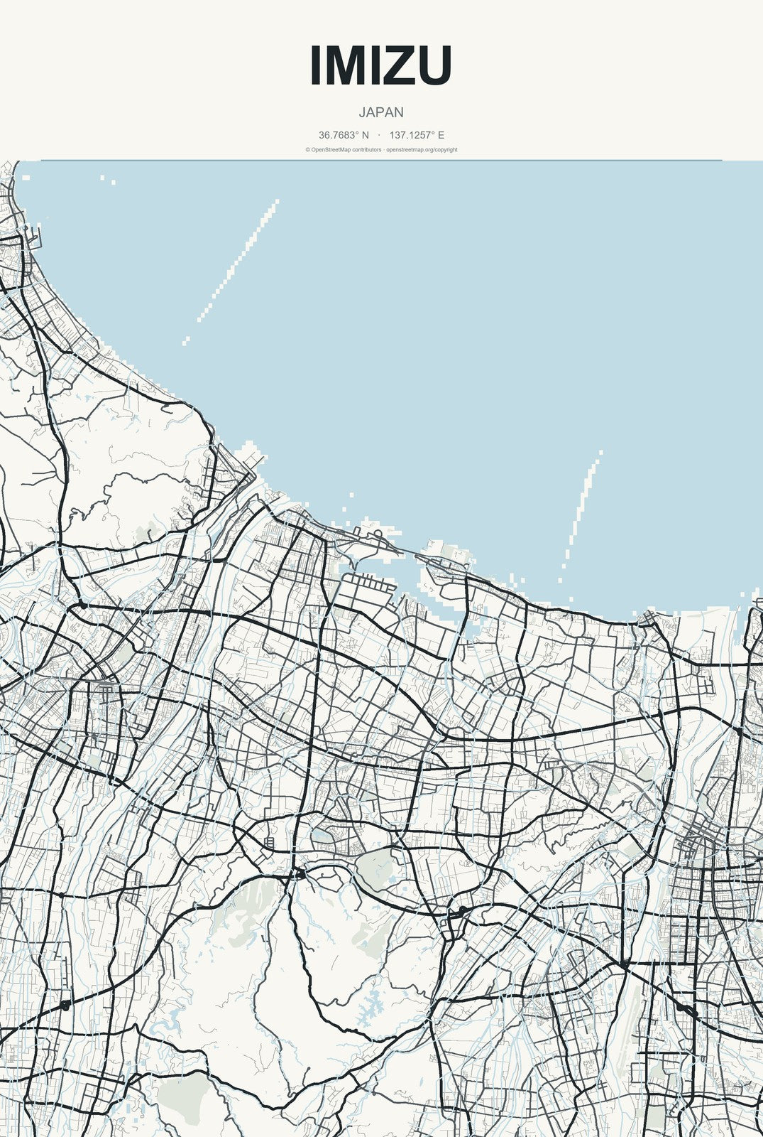 Imizu, Japan City Map Aluminum Sign in Headline Atlas style