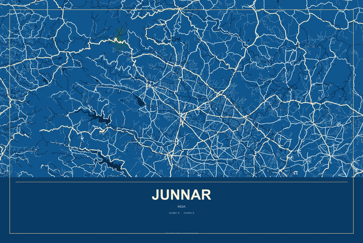 Junnar, India City Map Aluminum Sign in Harbor Cobalt style