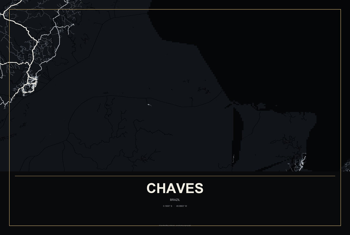 Chaves, Brazil City Map Aluminum Sign in Metropolitan Noir style