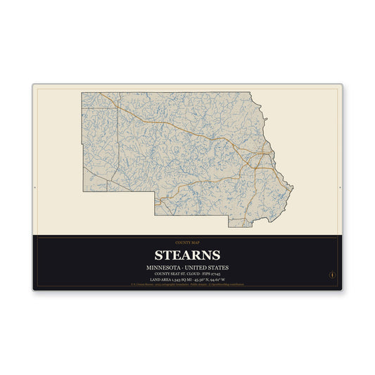 Stearns County, Minnesota Map Aluminum Sign in Museum Plaque style