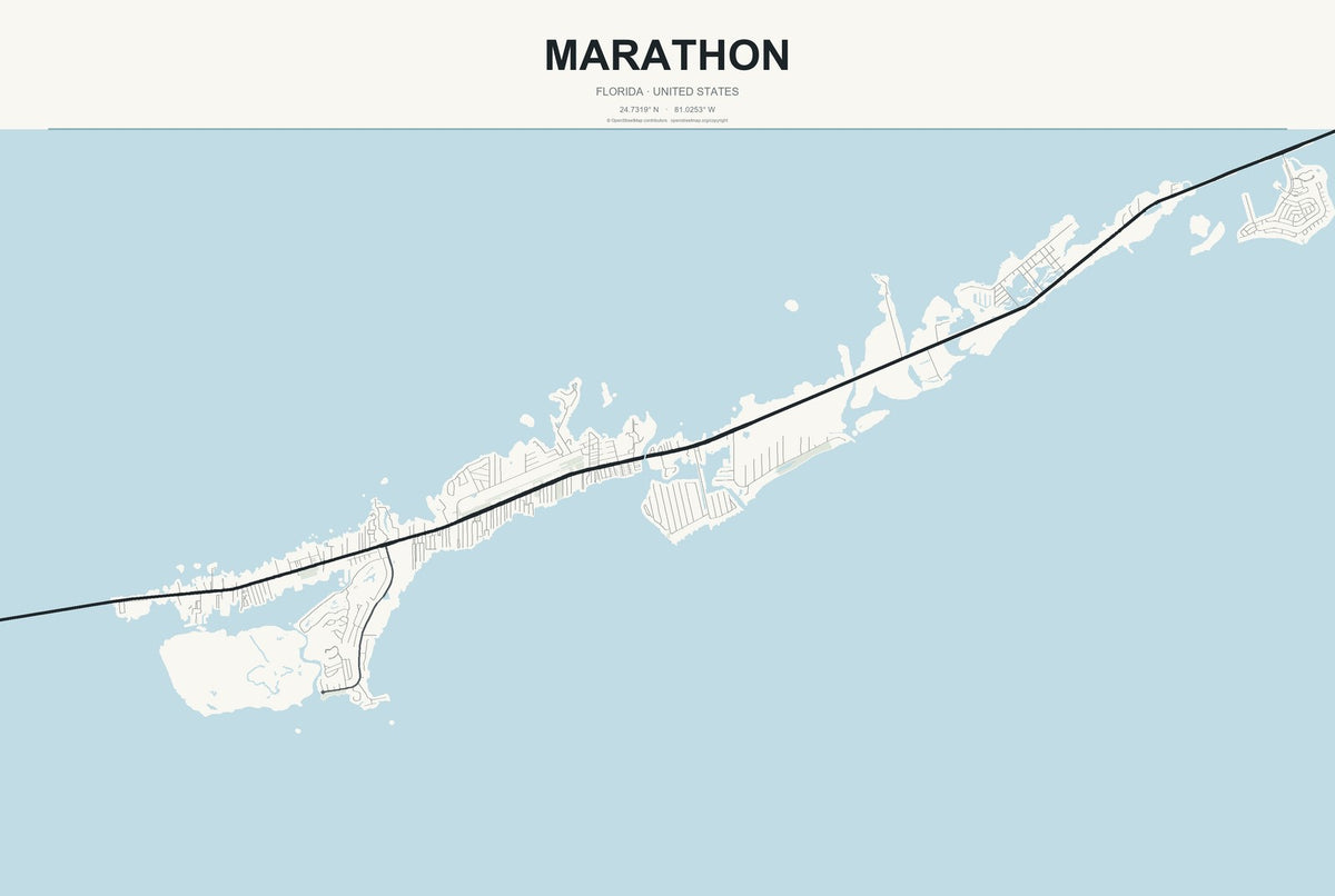 Marathon, Florida City Map Aluminum Sign in Headline Atlas style