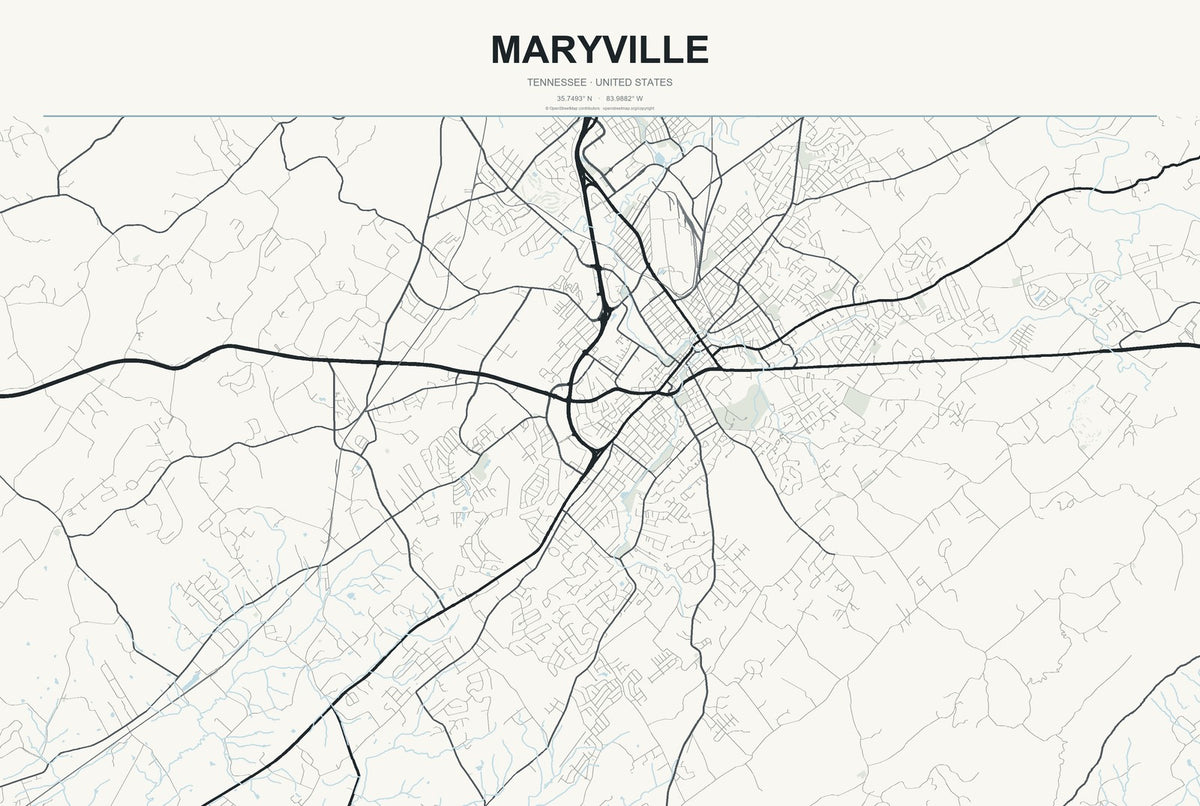 Maryville, Tennessee City Map Aluminum Sign in Headline Atlas style