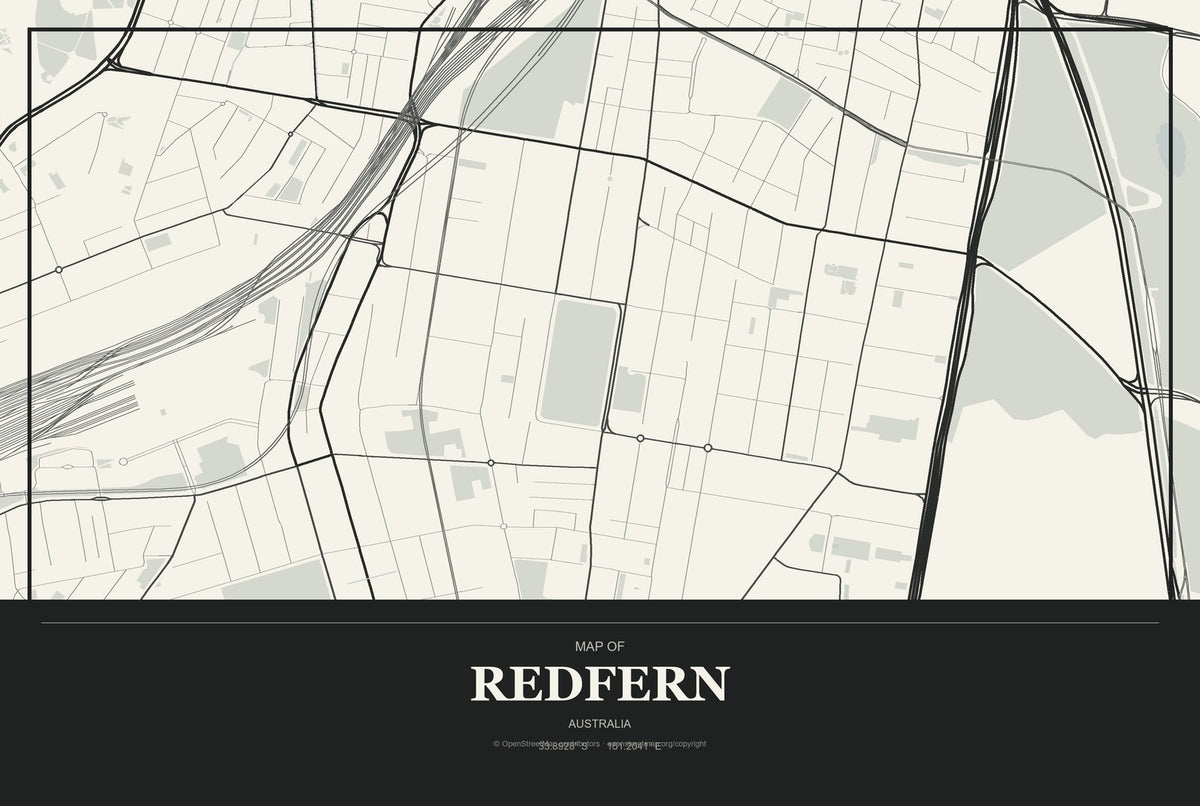 Redfern, Australia City Map Aluminum Sign in Museum Plaque style