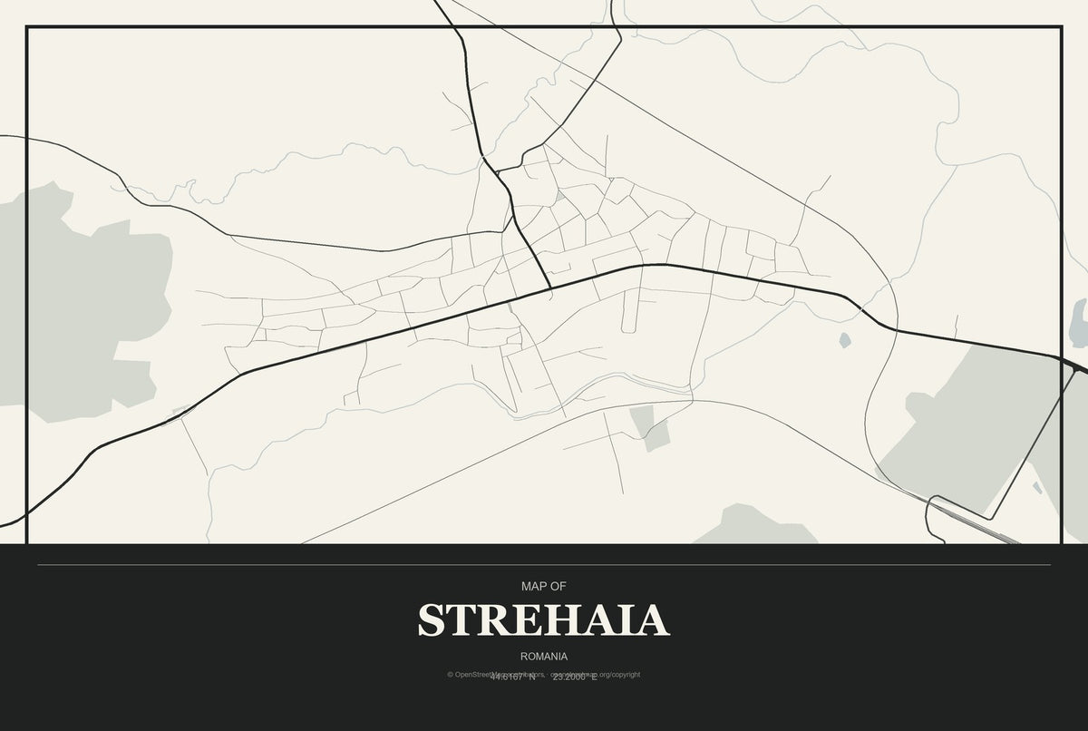 Strehaia, Romania City Map Aluminum Sign in Museum Plaque style