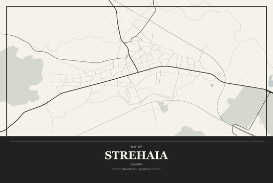 Strehaia, Romania City Map Aluminum Sign in Museum Plaque style