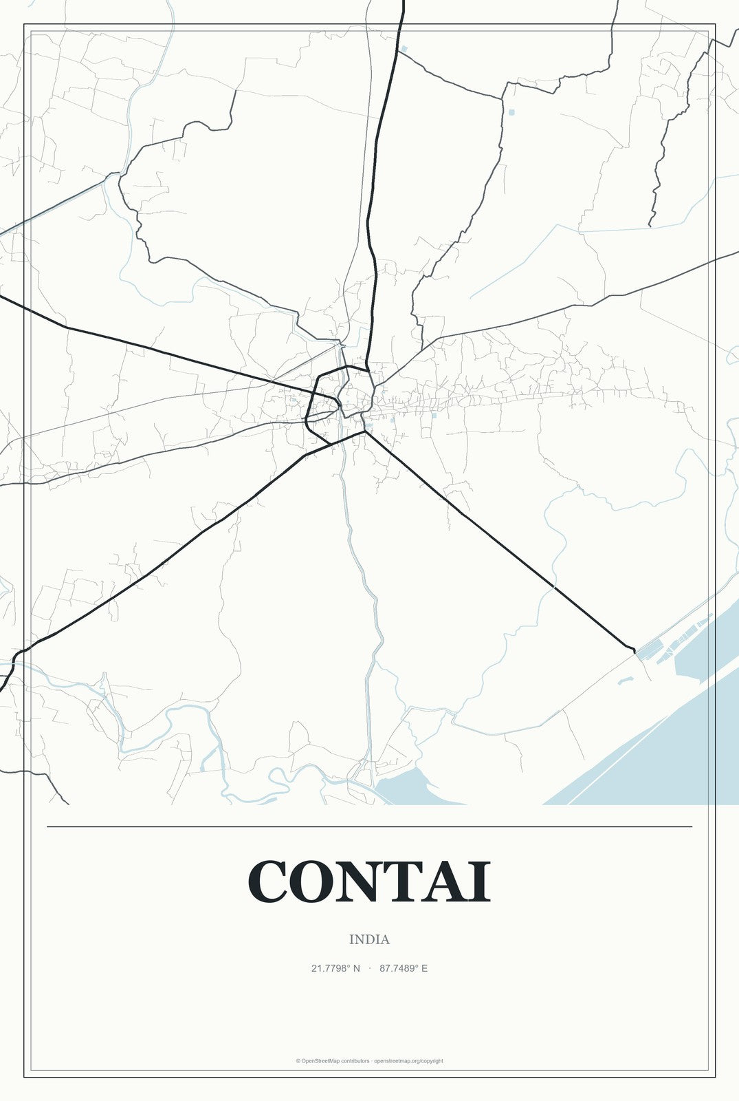 Contai, India City Map Aluminum Sign in Gallery Air style