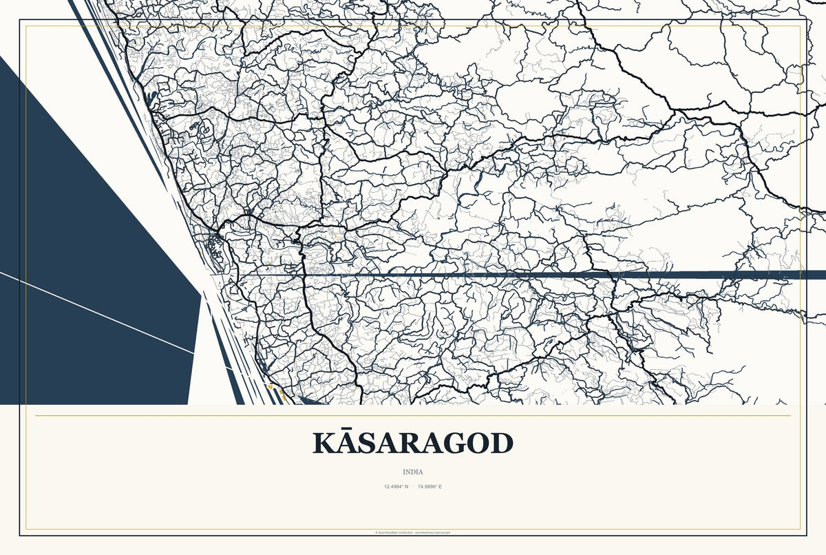 Kāsaragod, India City Map Aluminum Sign in Citrine Modern style
