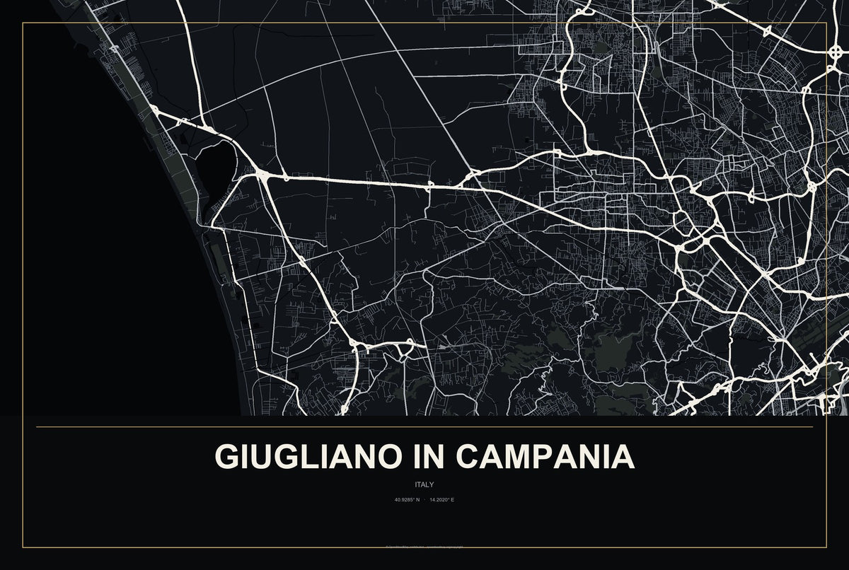 Giugliano in Campania, Italy City Map Aluminum Sign in Metropolitan Noir style