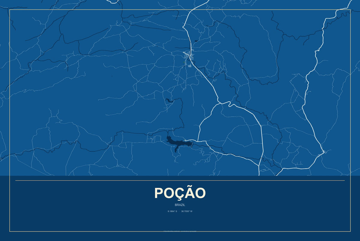 Poção, Brazil City Map Aluminum Sign in Harbor Cobalt style