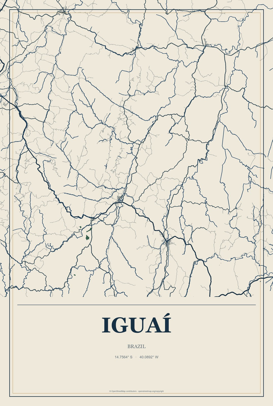 Iguaí, Brazil City Map Aluminum Sign in Coastal Cutout style