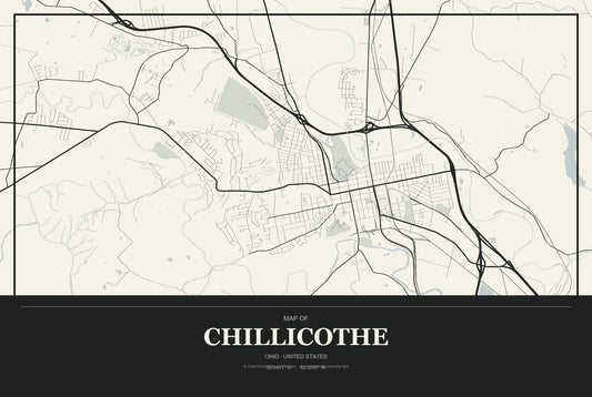 Chillicothe, Ohio City Map Aluminum Sign in Museum Plaque style