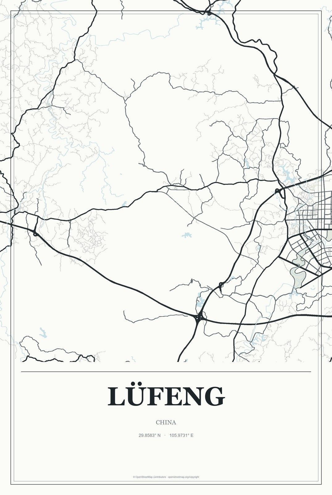 Lüfeng, China City Map Aluminum Sign in Gallery Air style
