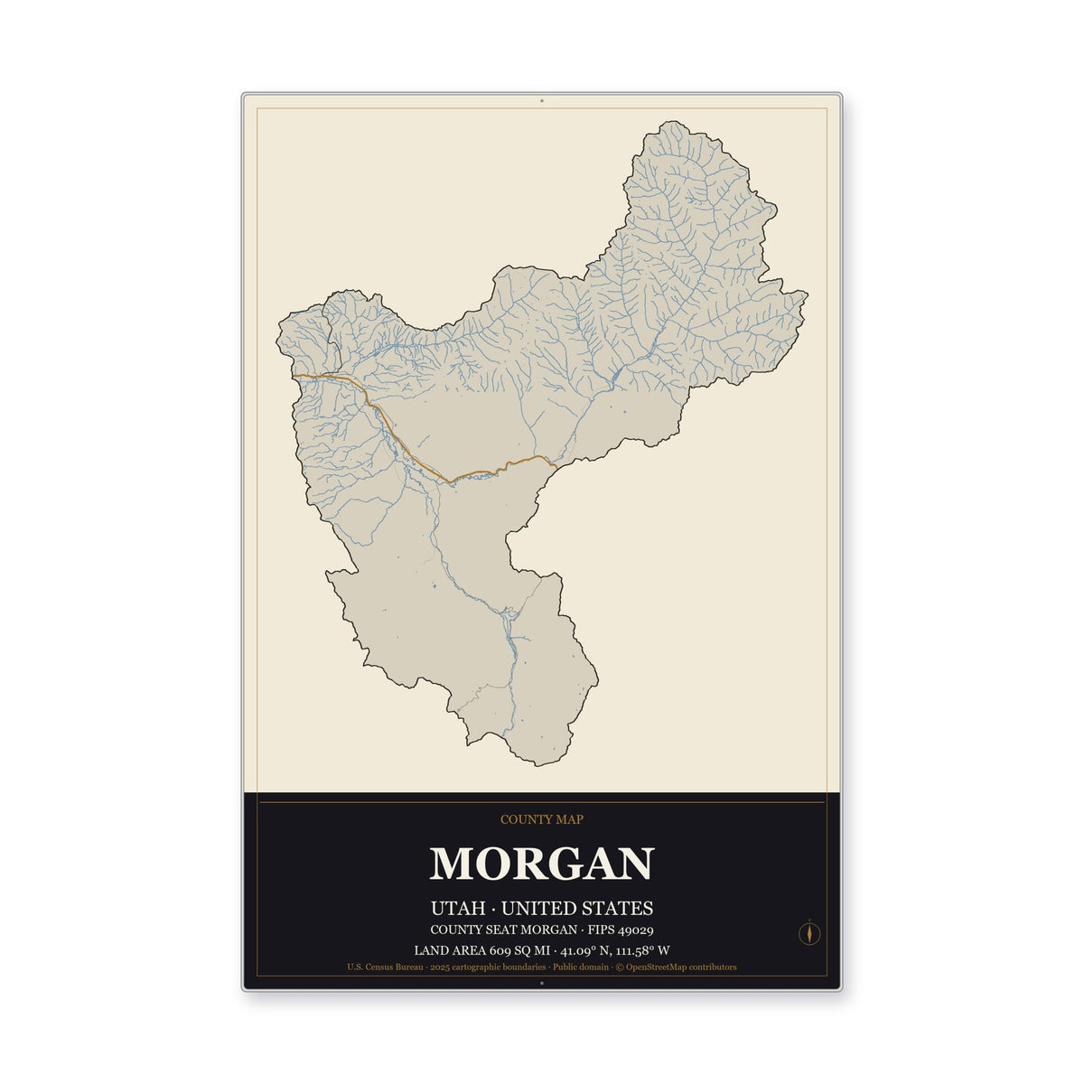 Morgan County, Utah Map Aluminum Sign in Museum Plaque style