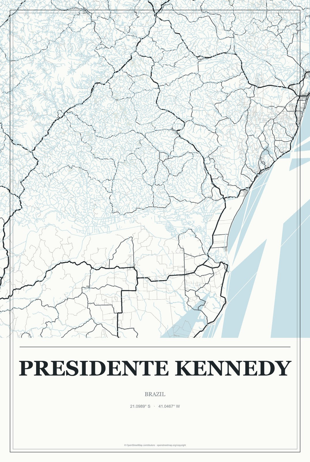 Presidente Kennedy, Brazil City Map Aluminum Sign in Gallery Air style