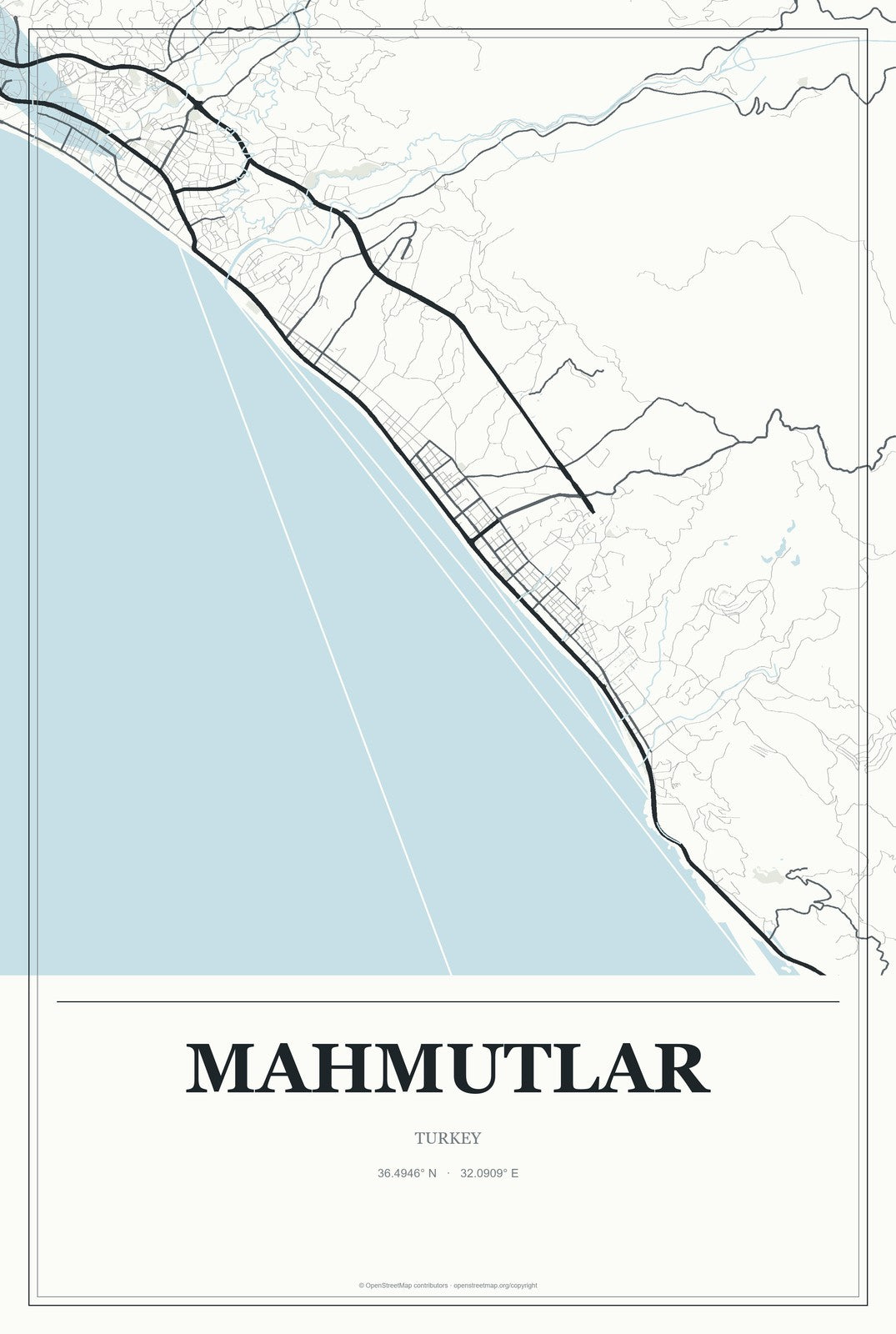 Mahmutlar, Turkey City Map Aluminum Sign in Gallery Air style