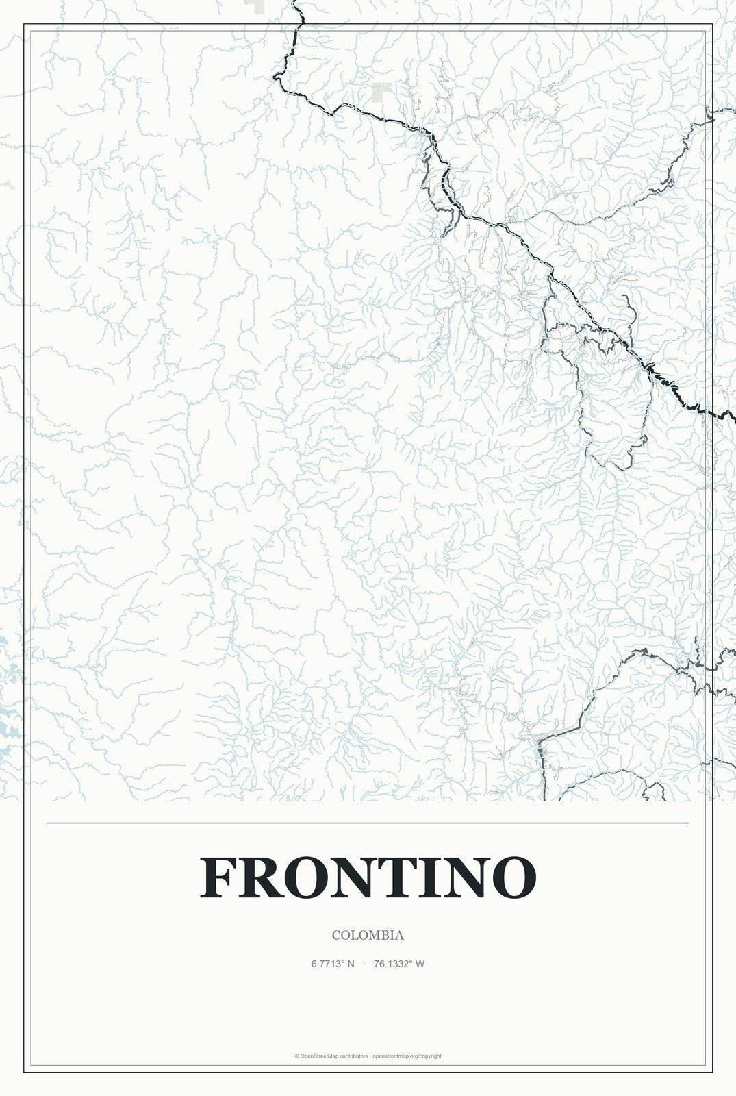 Frontino, Colombia City Map Aluminum Sign in Gallery Air style