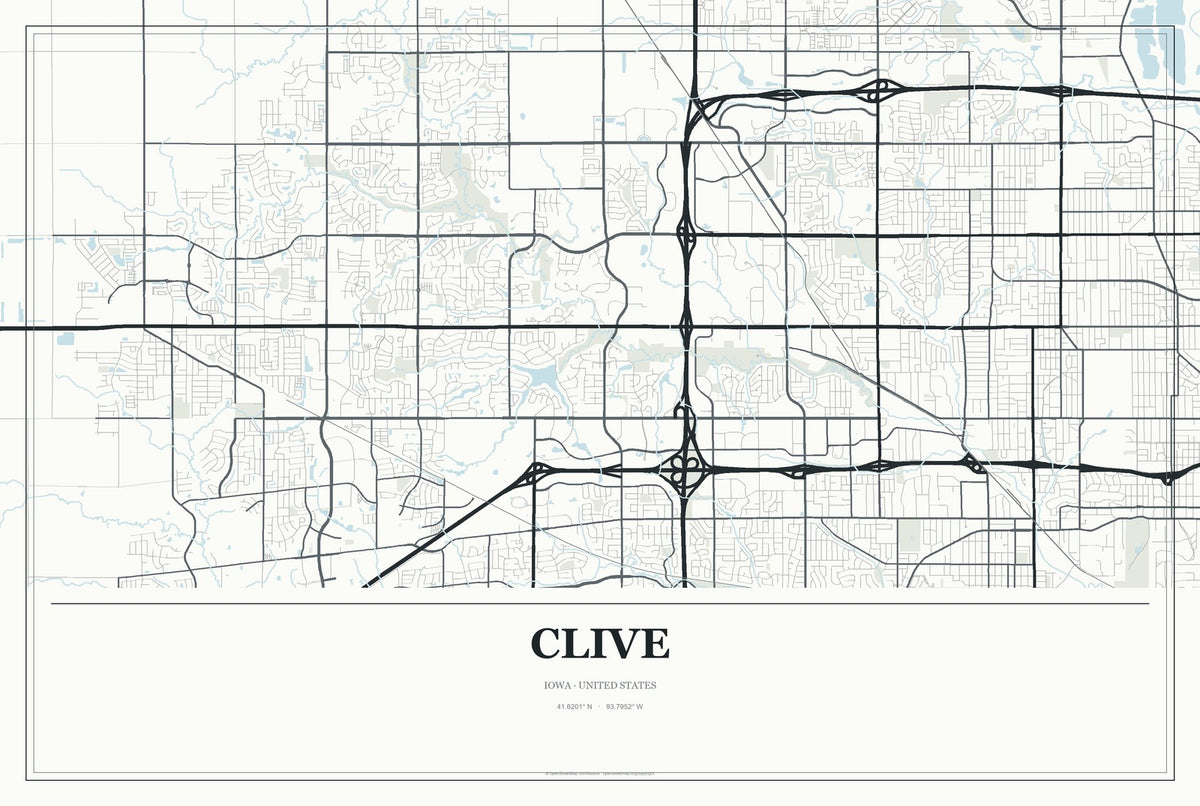 Clive, Iowa City Map Aluminum Sign in Gallery Air style