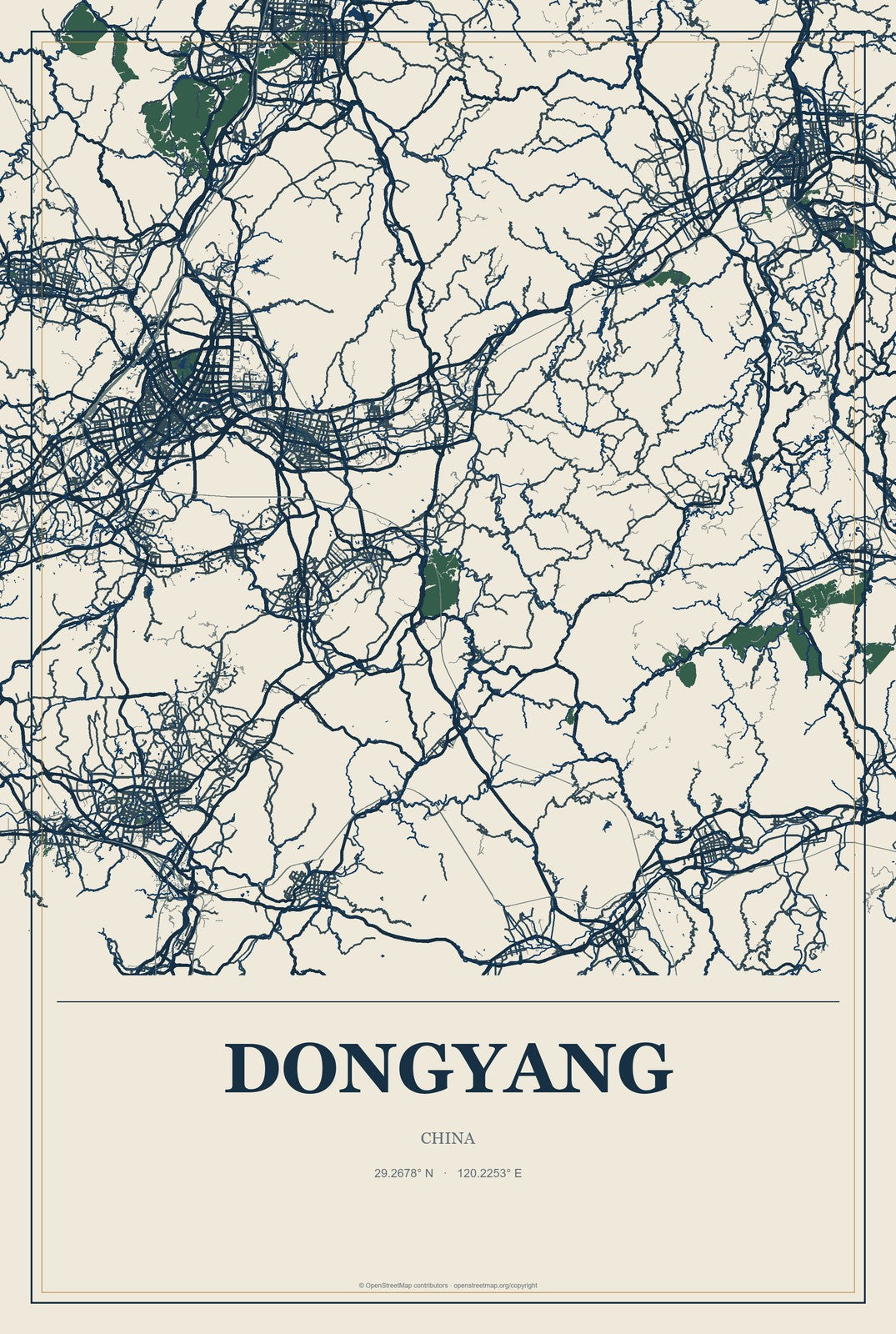 Dongyang, Chongqing, China City Map Aluminum Sign in Coastal Cutout style