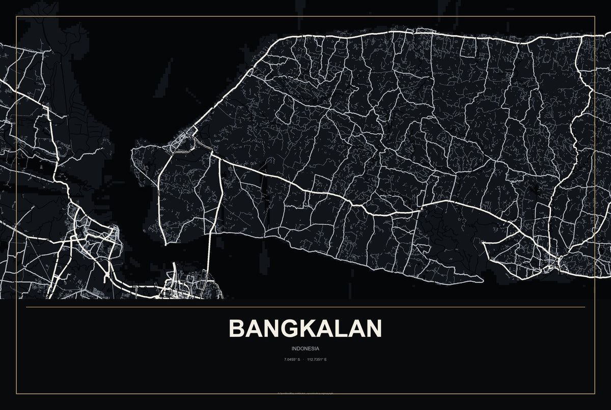 Bangkalan, Indonesia City Map Aluminum Sign in Metropolitan Noir style
