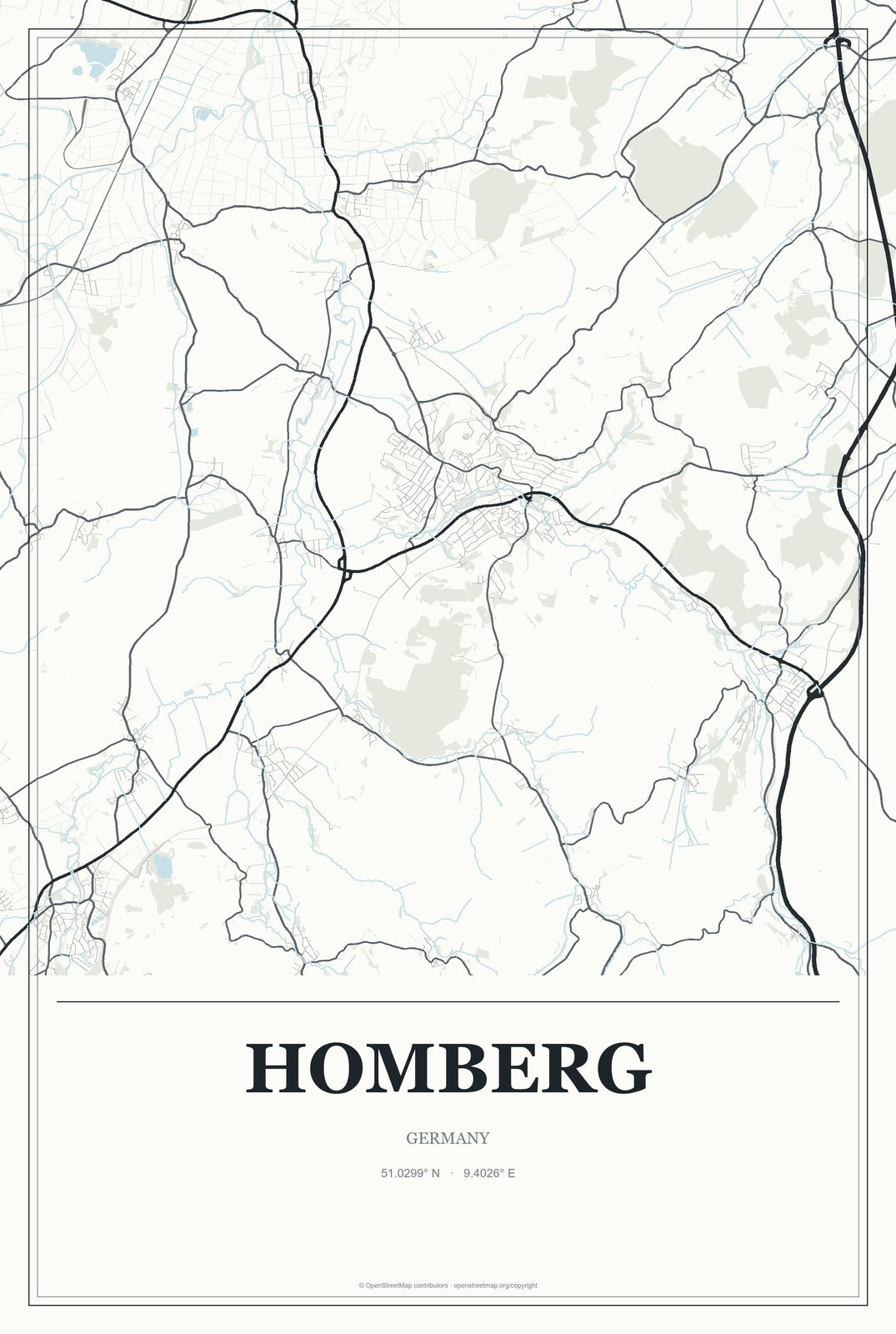 Homberg, Germany City Map Aluminum Sign in Gallery Air style