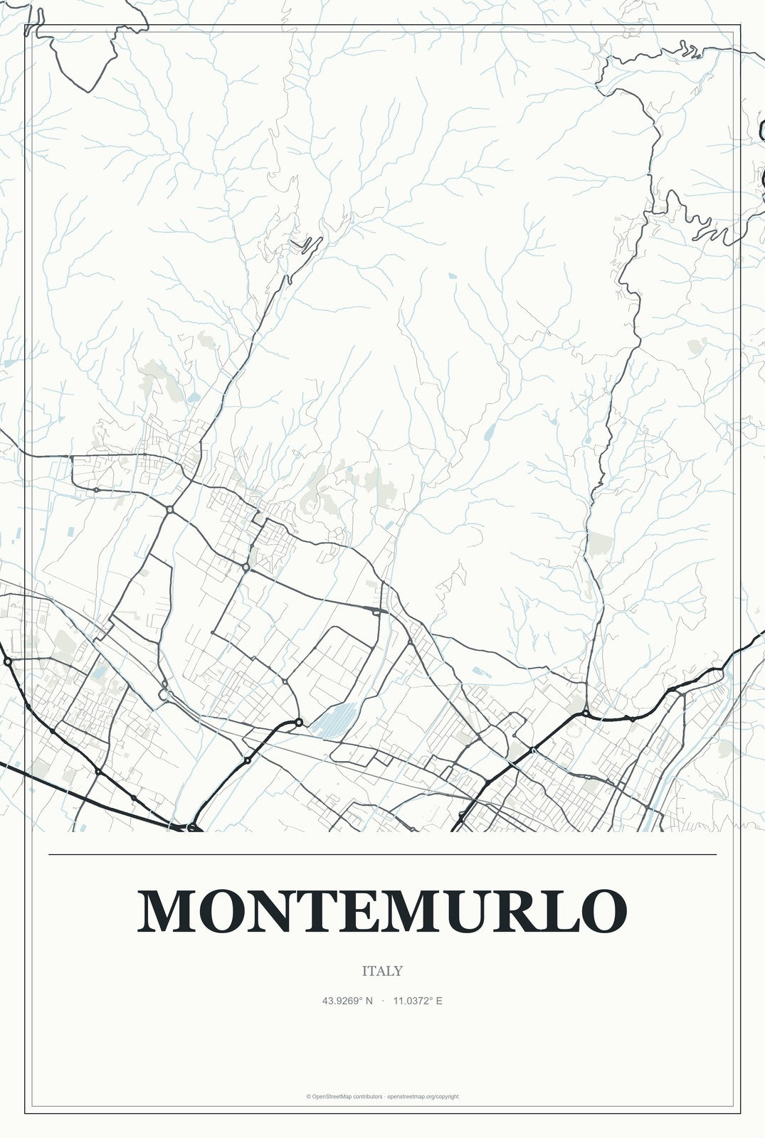 Montemurlo, Italy City Map Aluminum Sign in Gallery Air style