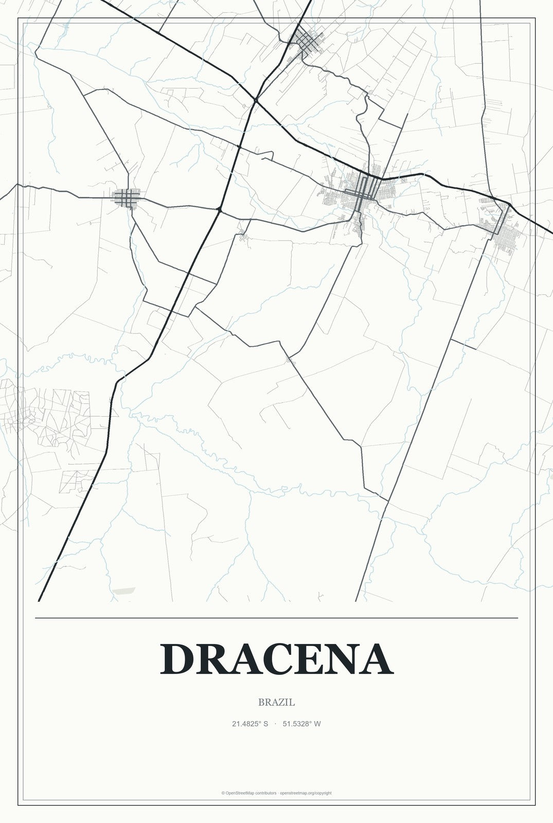 Dracena, Brazil City Map Aluminum Sign in Gallery Air style