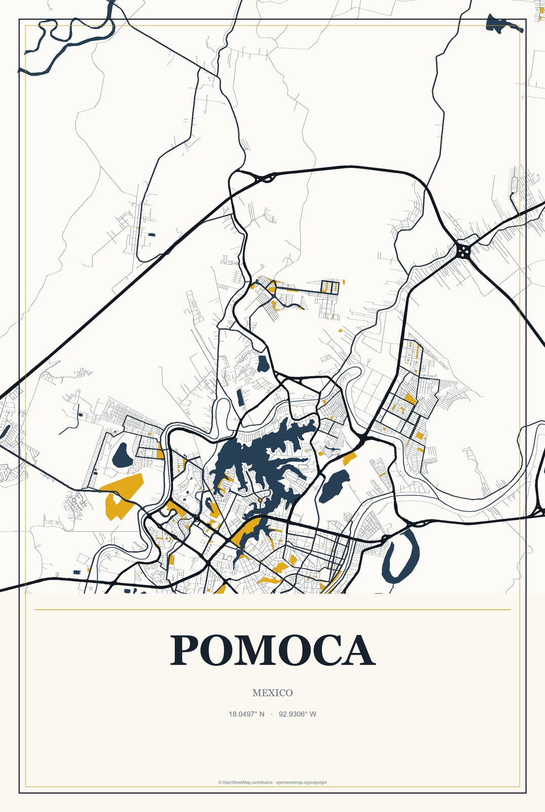 Pomoca, Mexico City Map Aluminum Sign in Citrine Modern style