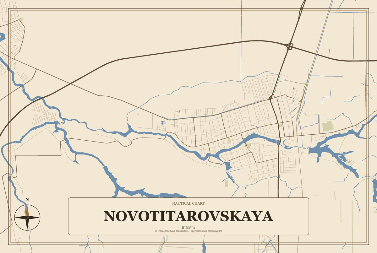 Novotitarovskaya, Russia City Map Aluminum Sign in Heritage Nautical style