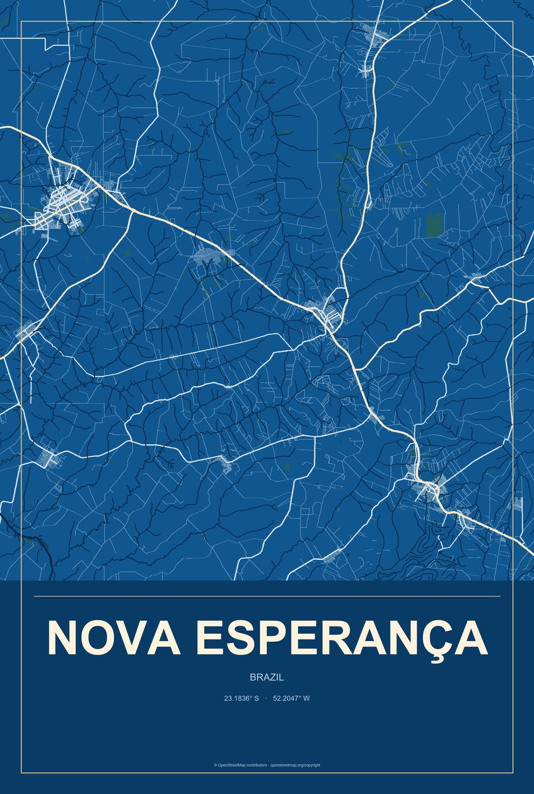 Nova Esperança, Brazil City Map Aluminum Sign in Harbor Cobalt style