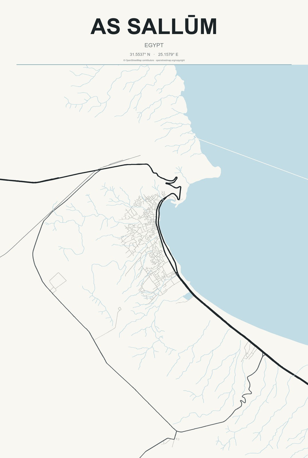As Sallūm, Egypt City Map Aluminum Sign in Headline Atlas style
