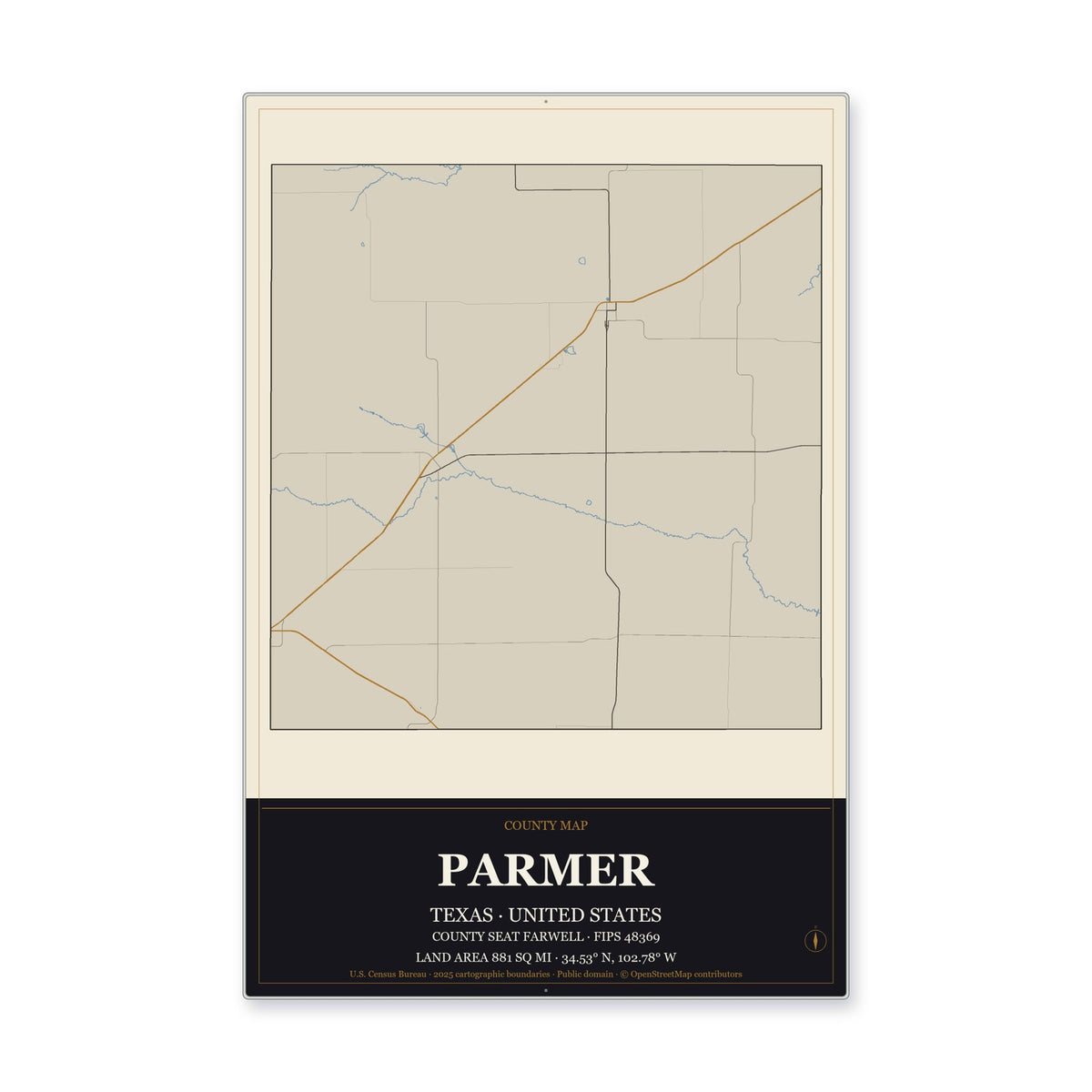Parmer County, Texas Map Aluminum Sign in Museum Plaque style