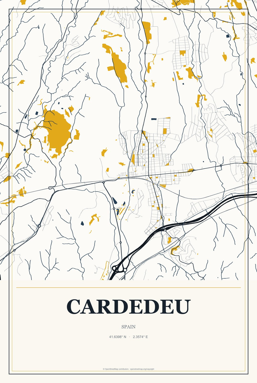 Cardedeu, Spain City Map Aluminum Sign in Citrine Modern style
