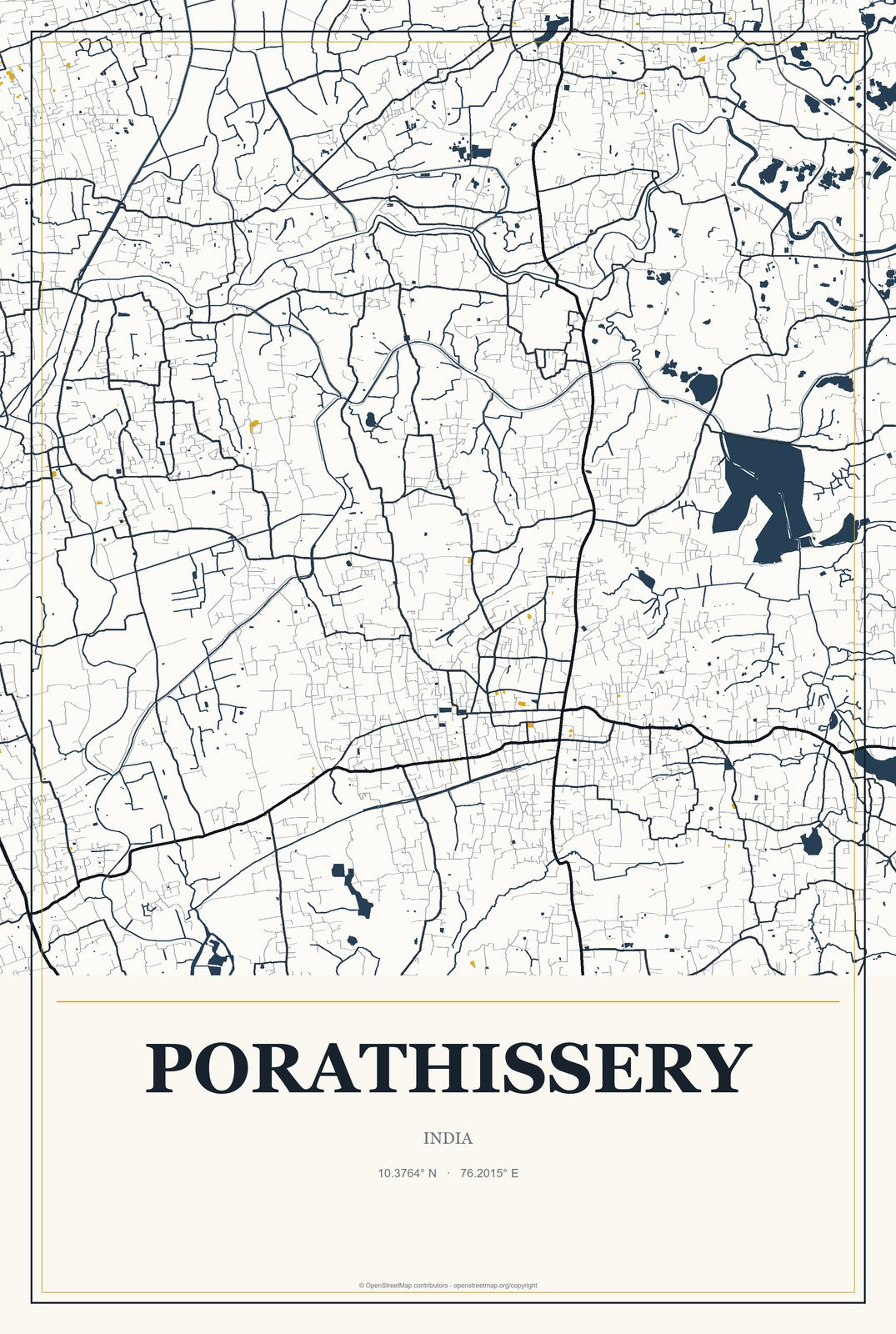 Porathissery, India City Map Aluminum Sign in Citrine Modern style