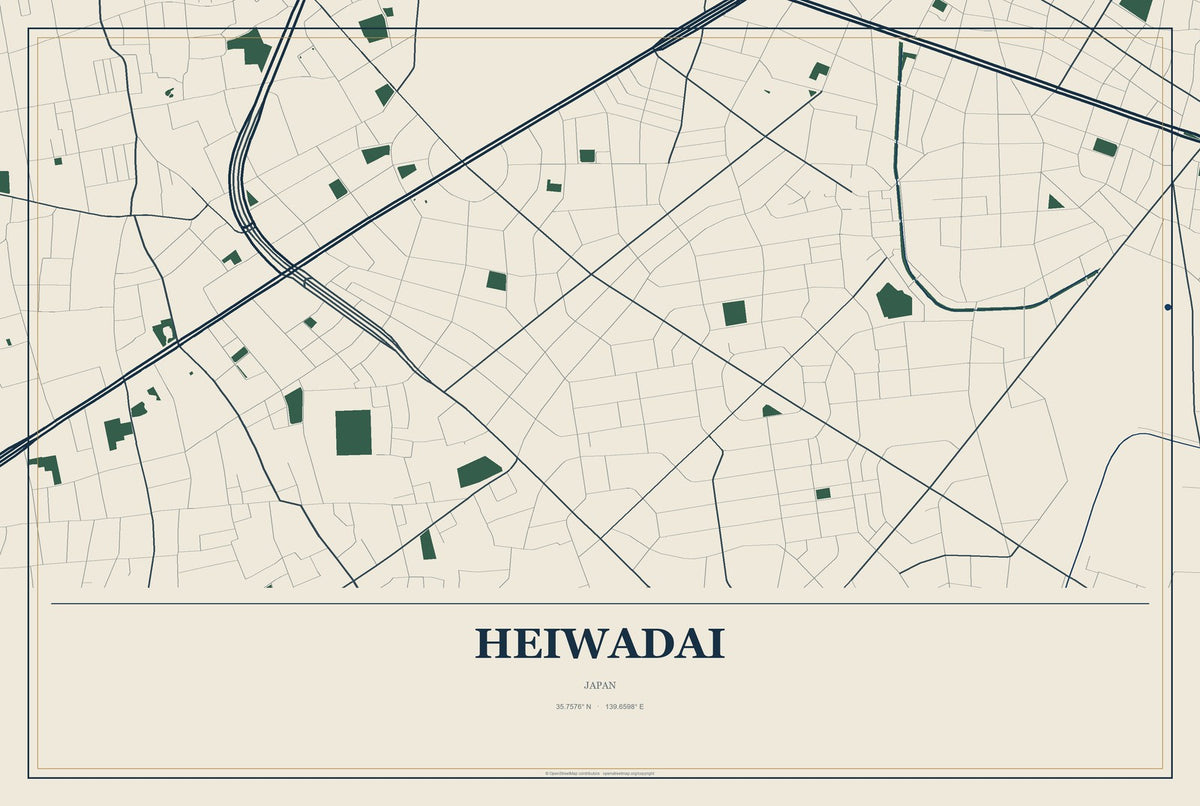Heiwadai, Japan City Map Aluminum Sign in Coastal Cutout style